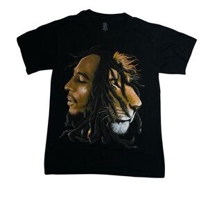 Black Graphic Lion and Man T-Shirt